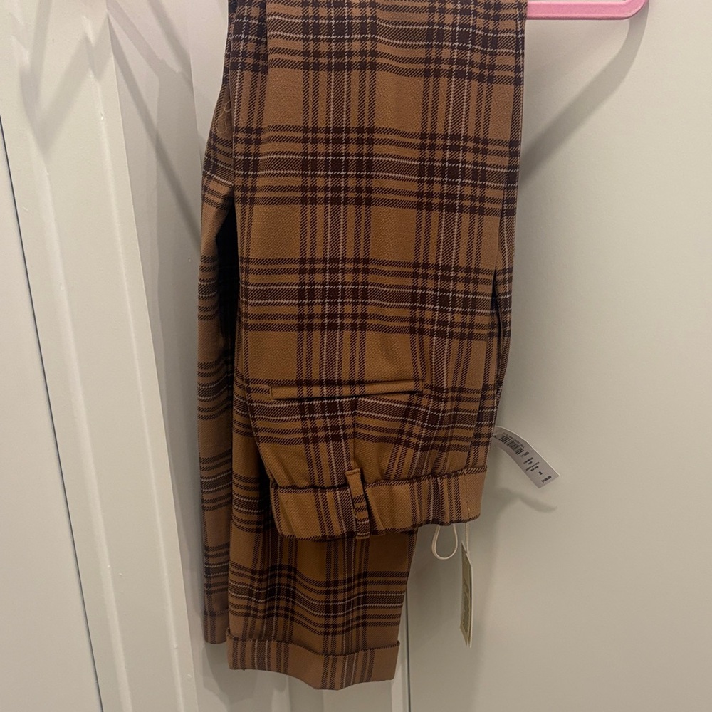Aritzia Tan Brown Plaid Pant 8 NWT